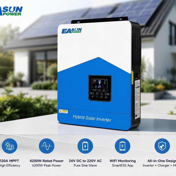 EASUN 4.2K MPPT Solar Inverter 24V 220V Off-Grid Hybrid Inverter with LCD Display and WiFi Monitoring, suitable for Australian homes and farms