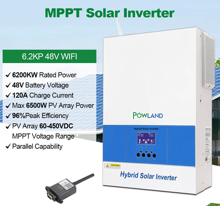 6200W Solar Off Grid Hybrid Inverter MPPT 48V 220V Pure Sine Wave Parallel WIFI