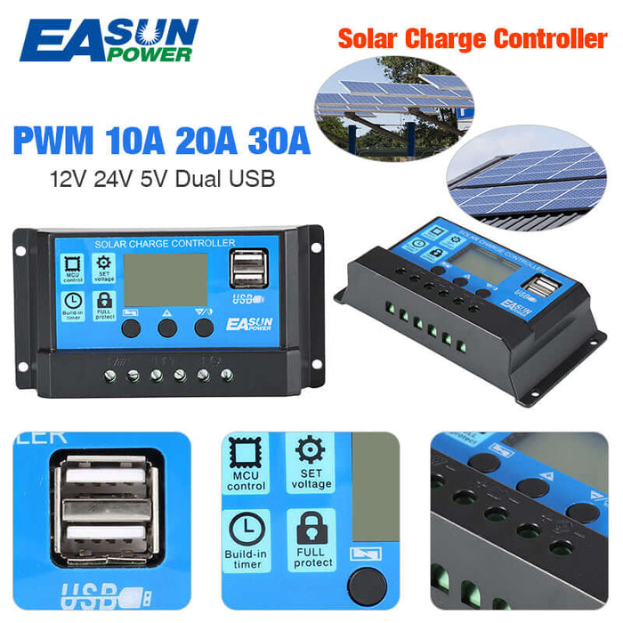 EASUN 10A-60A 12V/24V PWM Solar Charge Controller