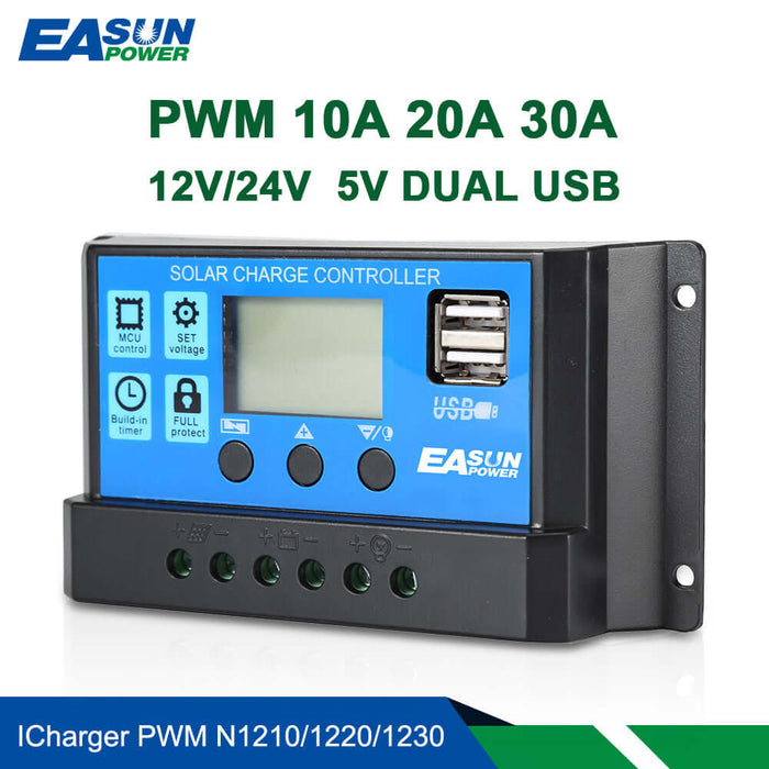 EASUN 10A-60A 12V/24V PWM Solar Charge Controller