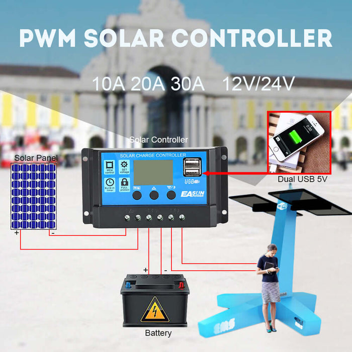 EASUN 10A-60A 12V/24V PWM Solar Charge Controller