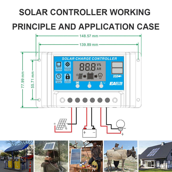 EASUN 10A-60A 12V/24V PWM Solar Charge Controller