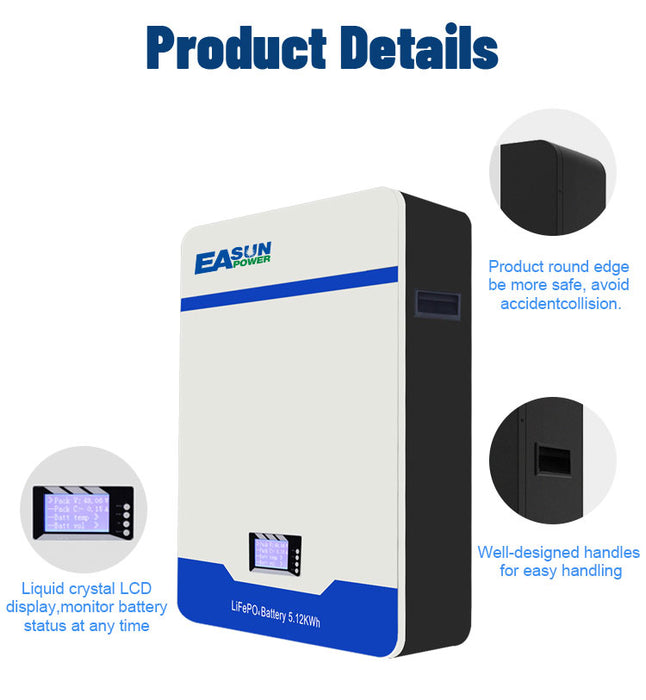 5000W 100Ah Solar LiFePO4 Battery 51.2V 5KW Powerwall 6000+ Cycles BMS