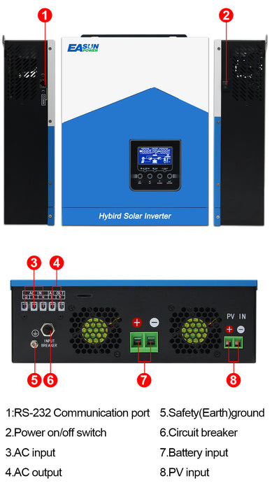 EASUN 2200W Off Grid Solar Inverter MPPT Pure Sine Wave Solar Charger LCD RS232