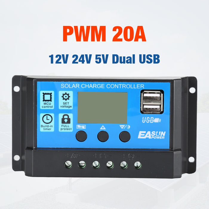 EASUN 10A-60A 12V/24V PWM Solar Charge Controller