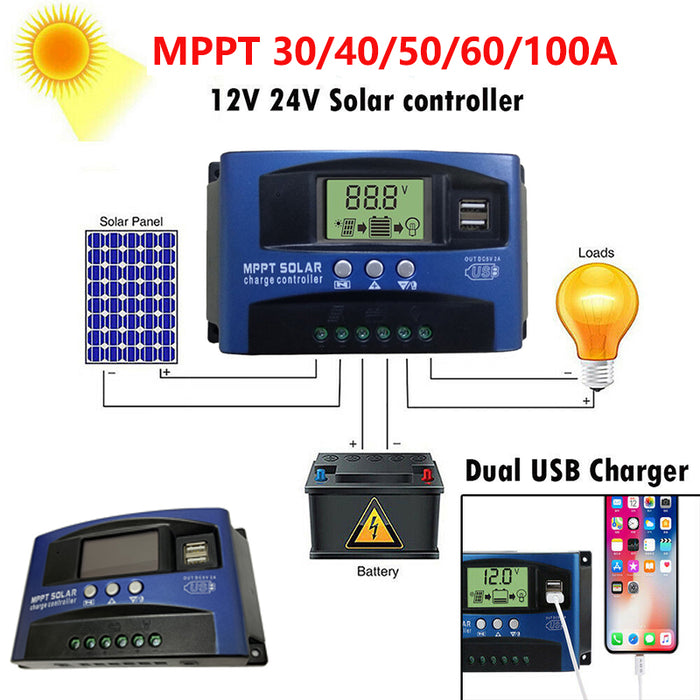 EASUN 30A-100A 12V/24V MPPT Solar Charge Controller with LCD