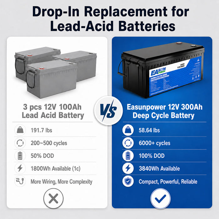 EASUN POWER 12V 300Ah LiFePO4 Deep Cycle Battery | Lithium Solar Battery for RV, Caravan & Off-Grid Power