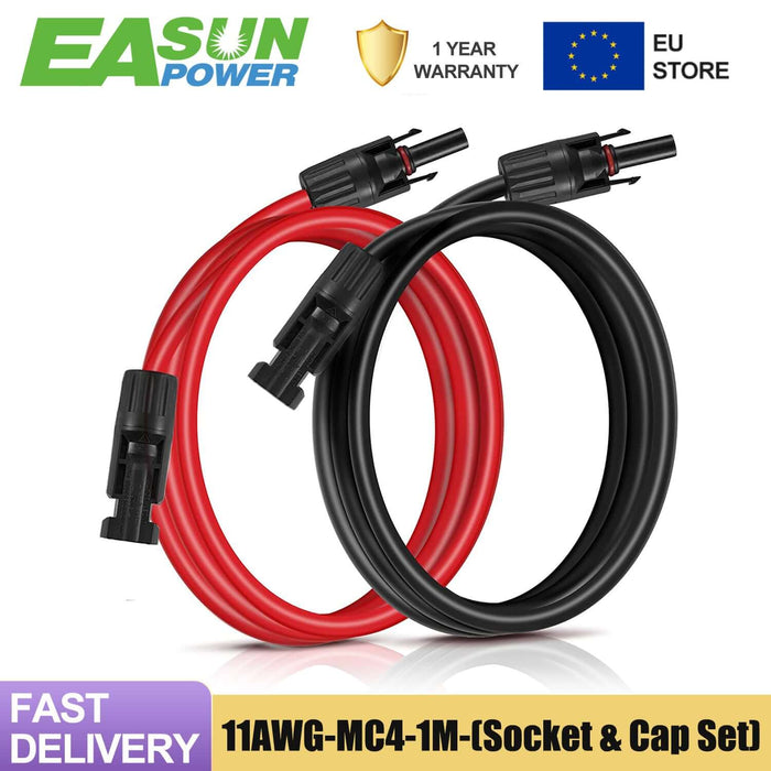 12AWG Solar Panel Extension Cable MC4 Connector Wire Male Female Black&Red