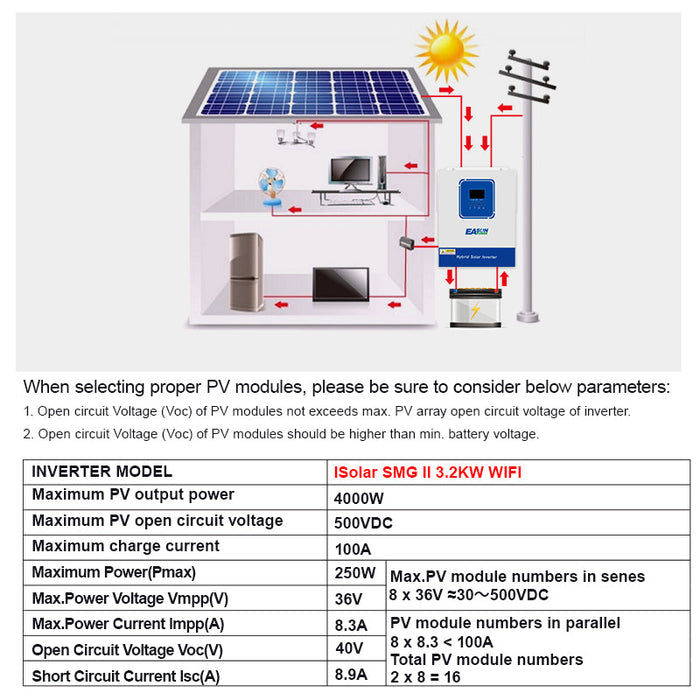 EasunPower 3.2KW 4KW Solar INVERTER 100A MPPT With WiFi