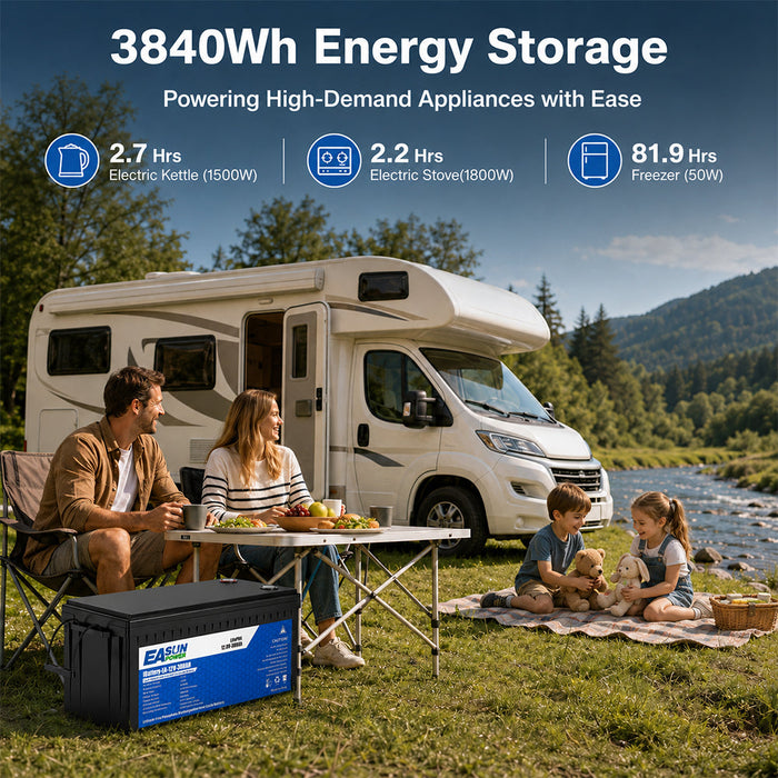 EASUN POWER 12V 300Ah LiFePO4 Deep Cycle Battery | Lithium Solar Battery for RV, Caravan & Off-Grid Power