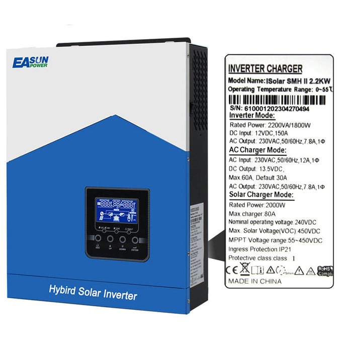 EASUN POWER 2.2KW Solar Inverter 12V 220V Hybrid Inverter 80A MPPT Solar Charger