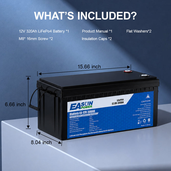 EASUN POWER 12V 300Ah LiFePO4 Deep Cycle Battery | Lithium Solar Battery for RV, Caravan & Off-Grid Power