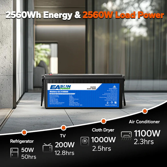 [0% Vat] Easun Power 25.6V 100AH Lithium Energy Storage Battery for Solar Power System