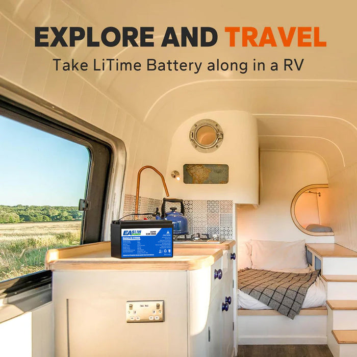 Easun Power 12V 100Ah LiFePO4 Solar Battery for Caravan, RV & Off-Grid Power