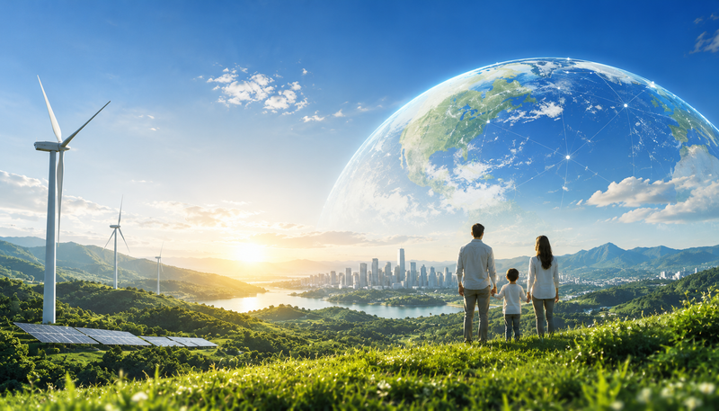 Sustainable energy future powered by renewable solar and wind energy